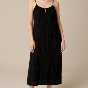 J.Crew Crinkled Side-Slit Midi Dress L Black Spaghetti Strap Milkmaid Classic
